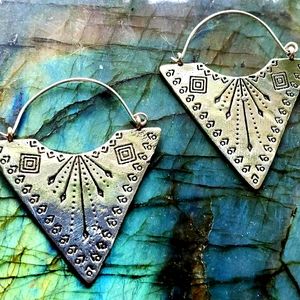 Boho Tribal Geometric Silver Earrings